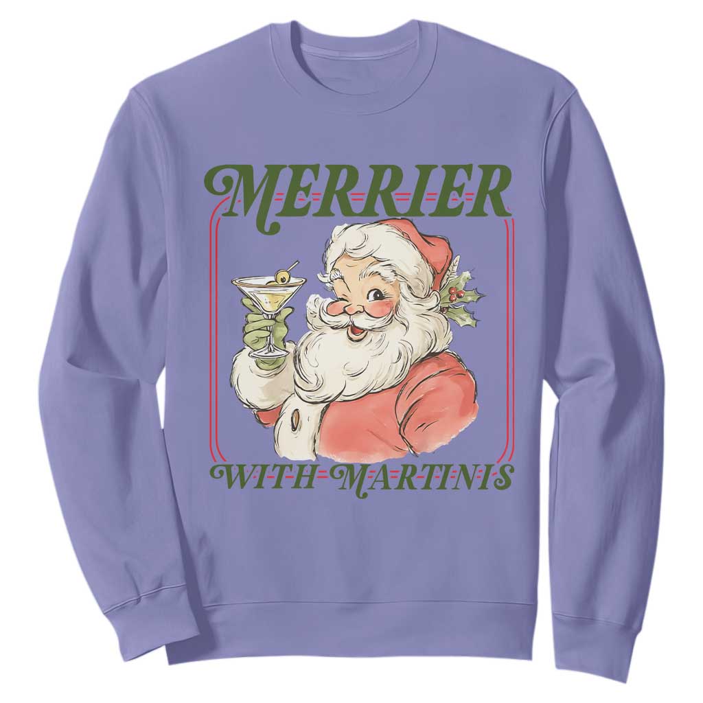 Merrier With Martinis Sweatshirt Funny Retro Santa Christmas Cocktail Lover TS02 Violet Print Your Wear