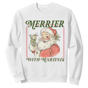 Merrier With Martinis Sweatshirt Funny Retro Santa Christmas Cocktail Lover TS02 White Print Your Wear