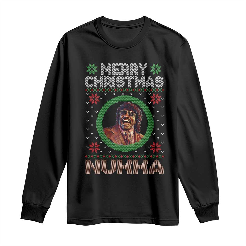 Funny Retro Merry Christmas Nukka Parody Long Sleeve Shirt Holiday Cheer 90s Xmas Throwback Parody TS02 Black Print Your Wear