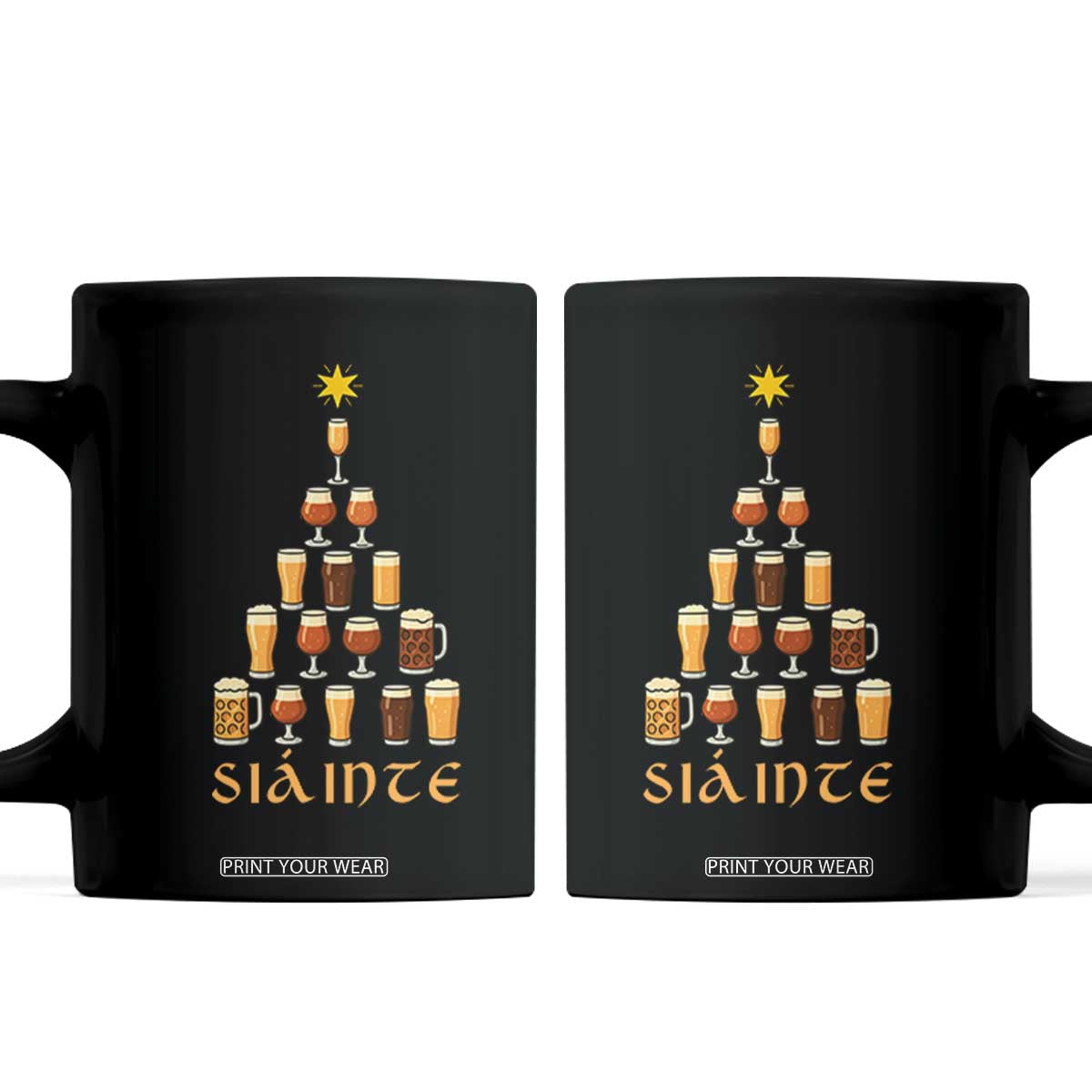 Sláinte Christmas Tree Pint Glass Coffee Mug Ale Glass Beer Drinking Lover Holiday Party TS02 Black Print Your Wear