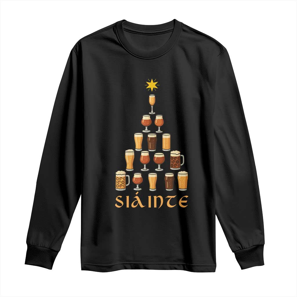 Sláinte Christmas Tree Pint Glass Long Sleeve Shirt Ale Glass Beer Drinking Lover Holiday Party TS02 Black Print Your Wear