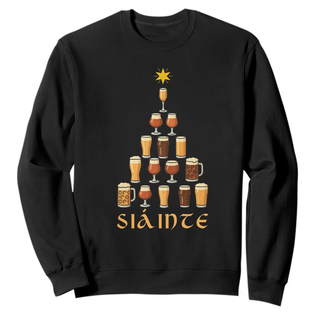 Sláinte Christmas Tree Pint Glass Sweatshirt Ale Glass Beer Drinking Lover Holiday Party TS02 Black Print Your Wear