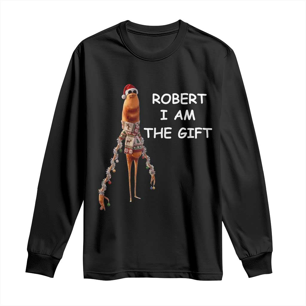 Funny Marcus the Worm in Ugly Christmas Sweater Long Sleeve Shirt Robert I Am the Gift Meme Holiday Humor TS02 Black Print Your Wear