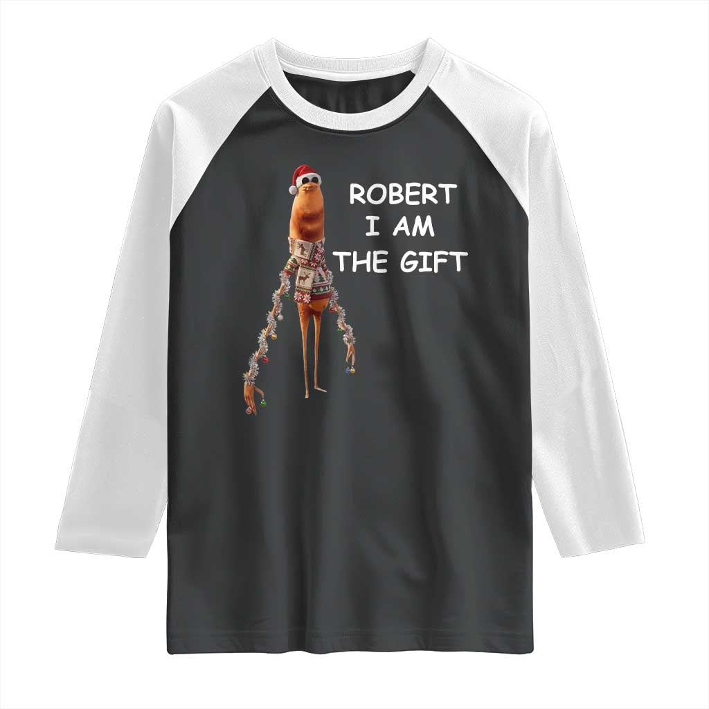 Funny Marcus the Worm in Ugly Christmas Sweater Raglan Shirt Robert I Am the Gift Meme Holiday Humor TS02 Black White Print Your Wear