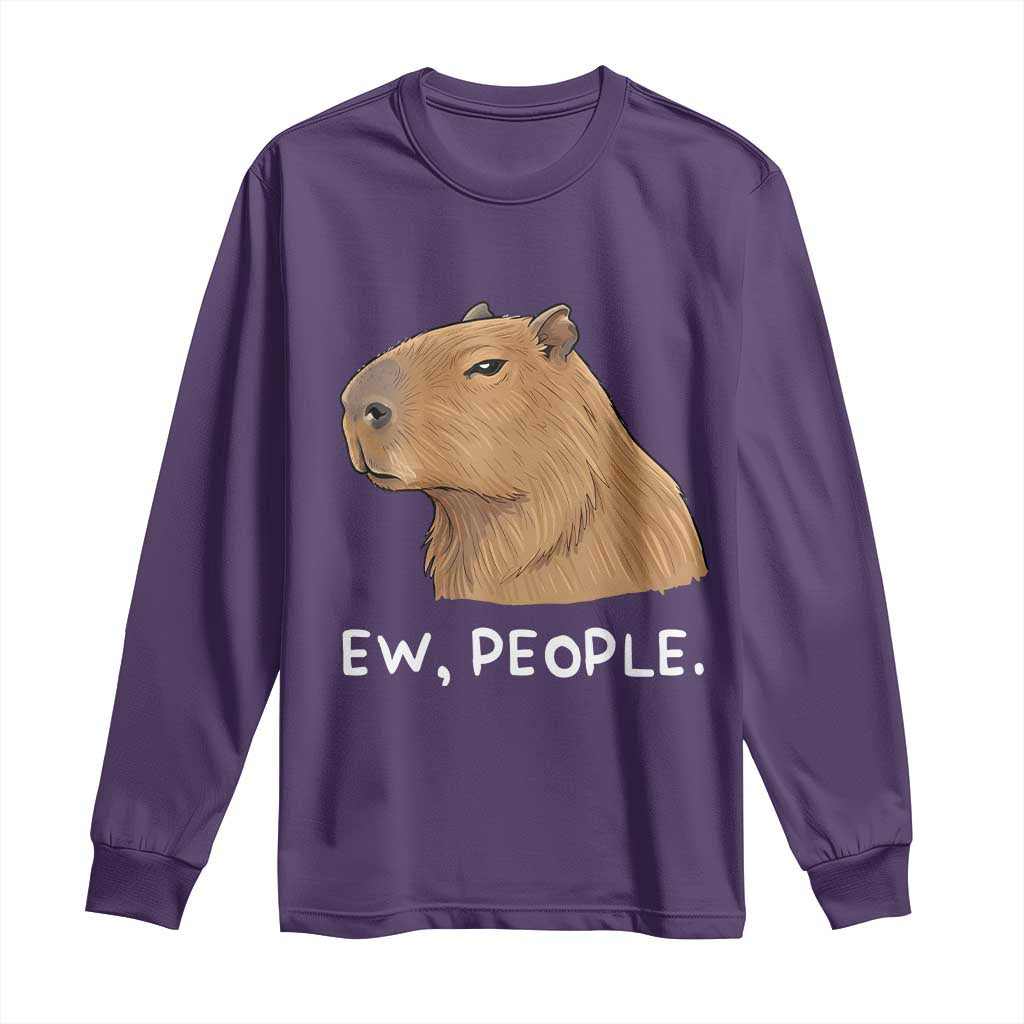 Anti Social Capybara Meme Long Sleeve Shirt Ew People Sarcastic Funny Introvert Gift TS02 Purple Print Your Wear