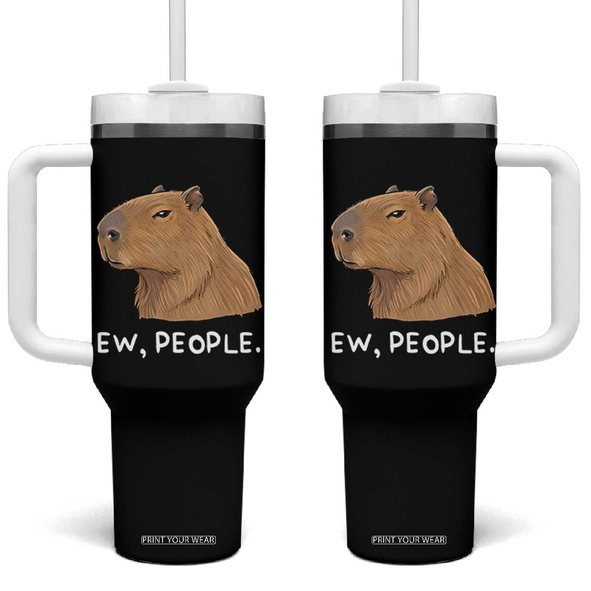 Anti Social Capybara Meme Tumbler With Handle Ew People Sarcastic Funny Introvert Gift TS02 One Size: 40 oz Black Print Your Wear