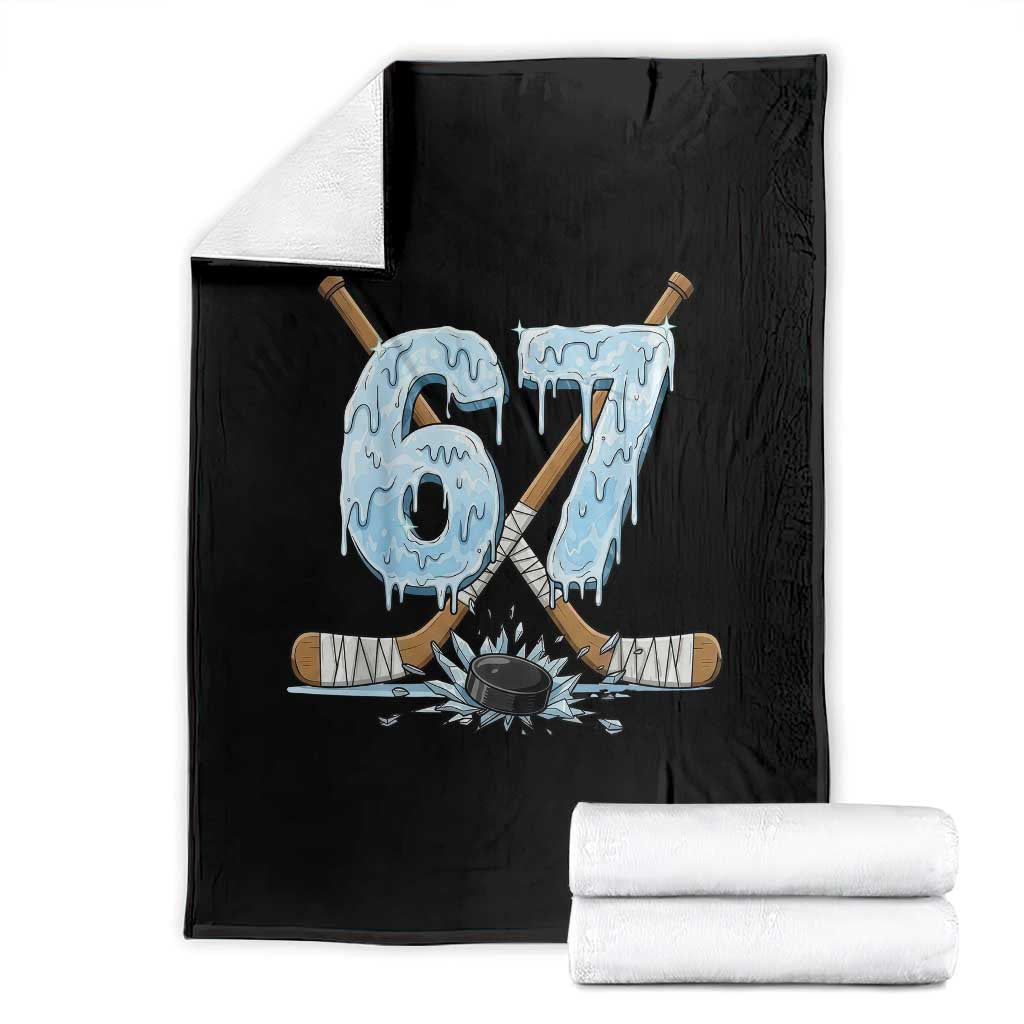 67 Ice Hockey Sticks and Puck Throw Blanket Funny Six Seven Brainrot Dripping Number Melting Snow TS02 Black Print Your Wear