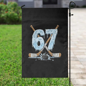 67 Ice Hockey Sticks and Puck Garden Flag Funny Six Seven Brainrot Dripping Number Melting Snow TS02 Print Your Wear