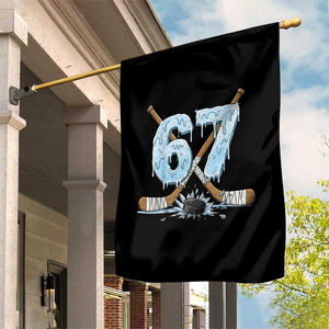 67 Ice Hockey Sticks and Puck Garden Flag Funny Six Seven Brainrot Dripping Number Melting Snow TS02 Print Your Wear