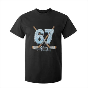 67 Ice Hockey Sticks and Puck T Shirt For Kid Funny Six Seven Brainrot Dripping Number Melting Snow TS02 Black Print Your Wear