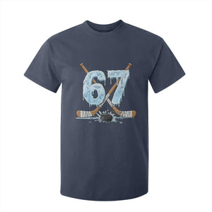 67 Ice Hockey Sticks and Puck T Shirt For Kid Funny Six Seven Brainrot Dripping Number Melting Snow TS02 Navy Print Your Wear