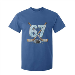 67 Ice Hockey Sticks and Puck T Shirt For Kid Funny Six Seven Brainrot Dripping Number Melting Snow TS02 Royal Blue Print Your Wear