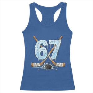 67 Ice Hockey Sticks and Puck Racerback Tank Top Funny Six Seven Brainrot Dripping Number Melting Snow TS02 Royal Blue Print Your Wear