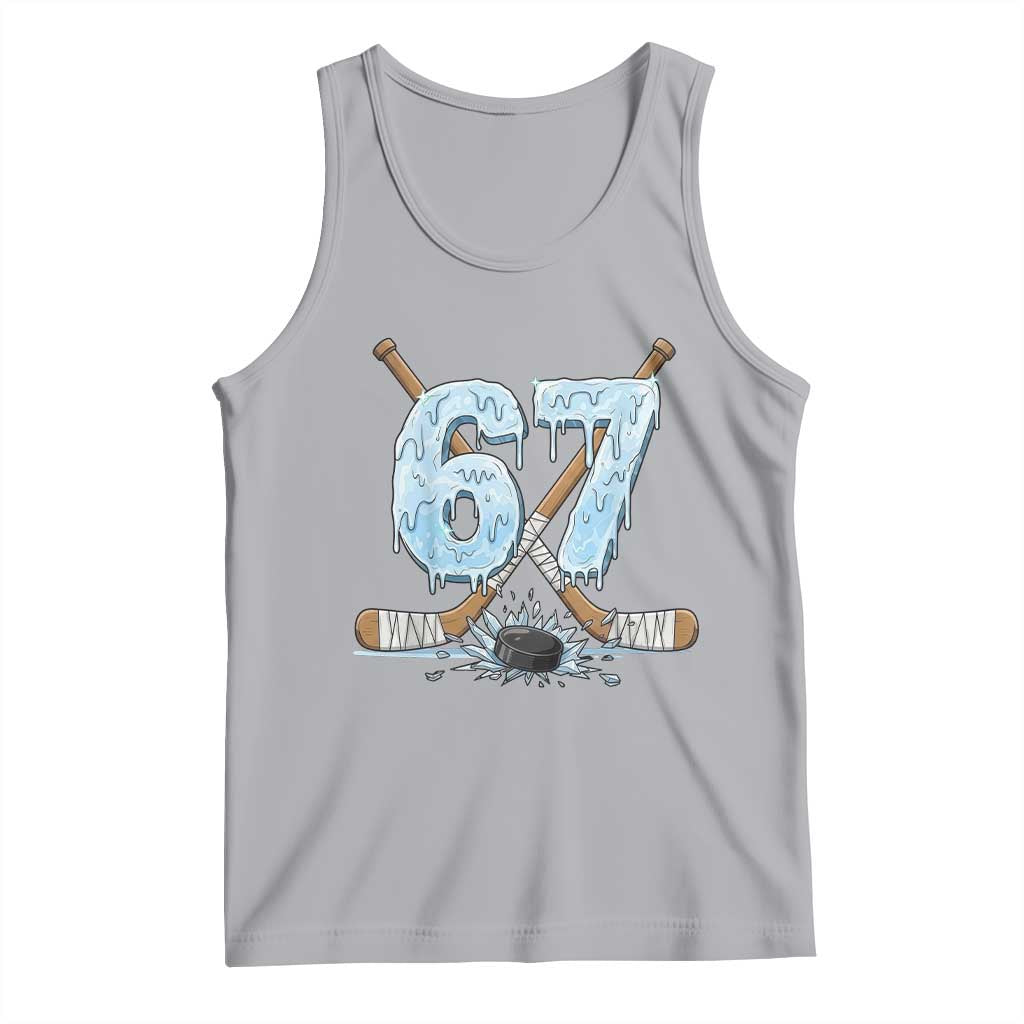67 Ice Hockey Sticks and Puck Tank Top Funny Six Seven Brainrot Dripping Number Melting Snow TS02 Athletic Heather Print Your Wear