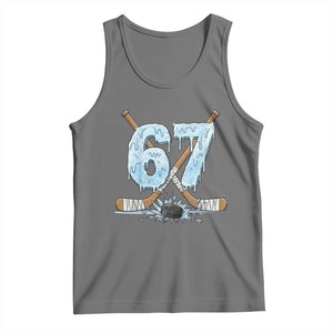 67 Ice Hockey Sticks and Puck Tank Top Funny Six Seven Brainrot Dripping Number Melting Snow TS02 Black Heather Print Your Wear