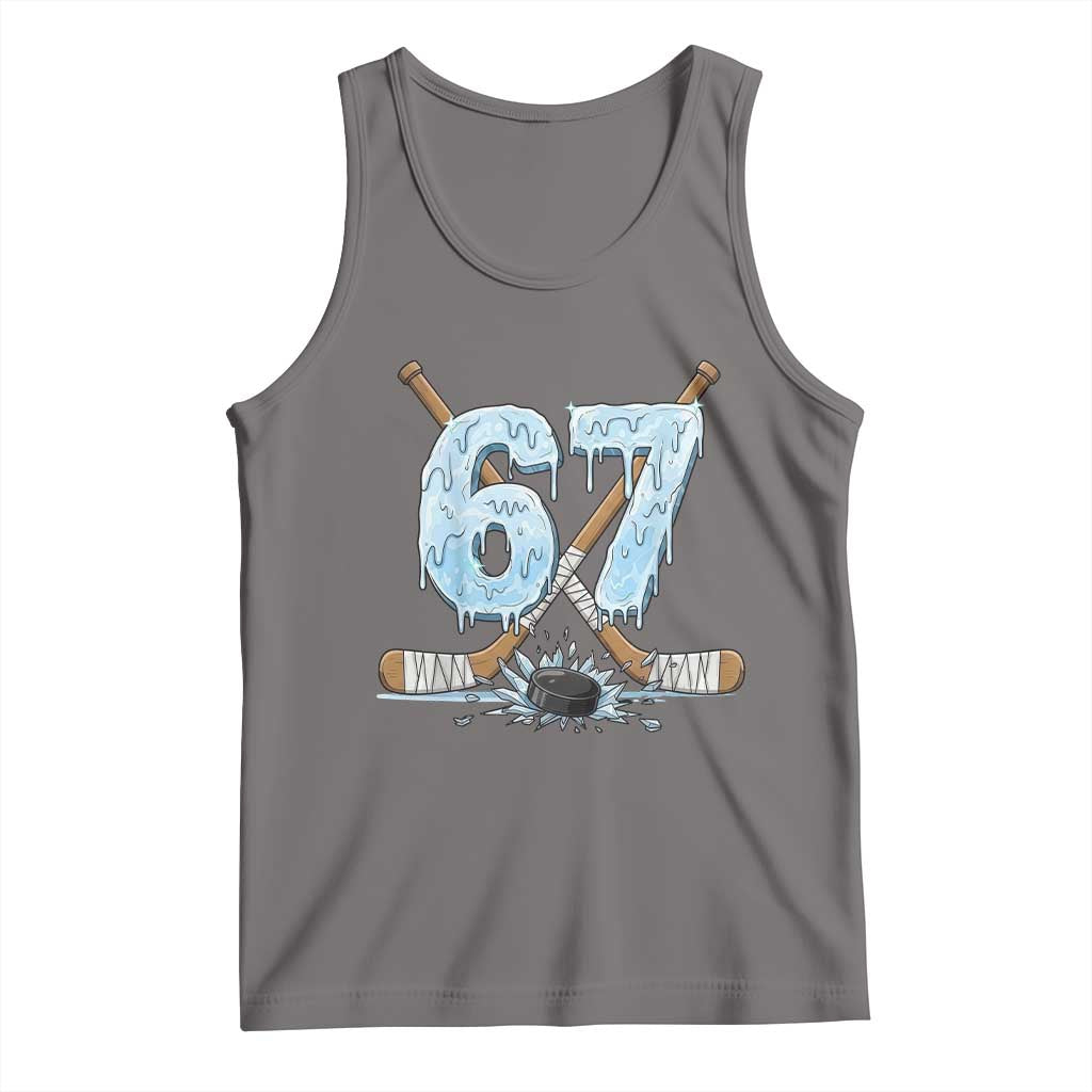 67 Ice Hockey Sticks and Puck Tank Top Funny Six Seven Brainrot Dripping Number Melting Snow TS02 Deep Heather Print Your Wear