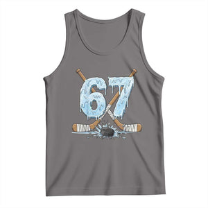 67 Ice Hockey Sticks and Puck Tank Top Funny Six Seven Brainrot Dripping Number Melting Snow TS02 Deep Heather Print Your Wear