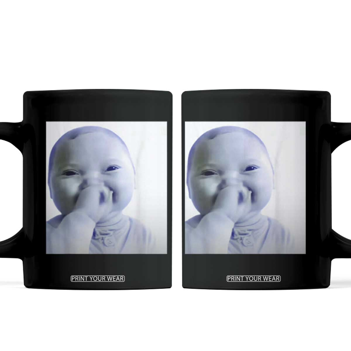 Funny Tuff Baby Giggling Meme Coffee Mug Viral AI Niche Baby Holding Laugh Photo TS02 Black Print Your Wear
