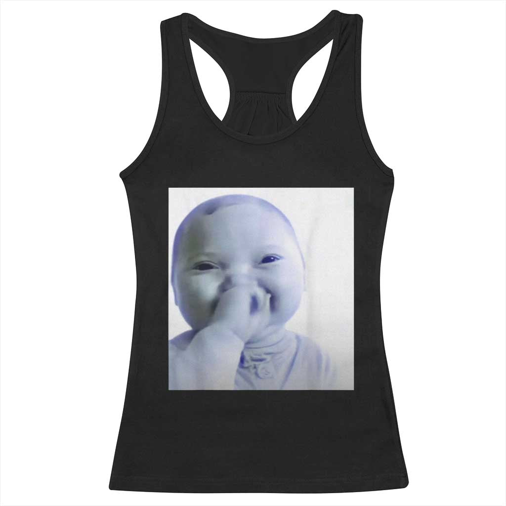 Funny Tuff Baby Giggling Meme Racerback Tank Top Viral AI Niche Baby Holding Laugh Photo TS02 Black Print Your Wear