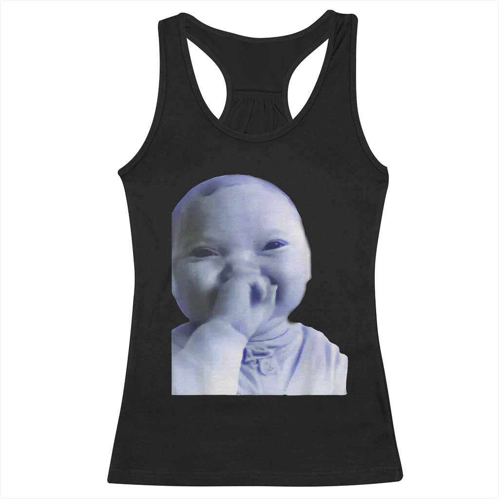 Funny Tuff Baby Giggling Meme Racerback Tank Top Viral AI Niche Baby Holding Laugh Face TS02 Black Print Your Wear