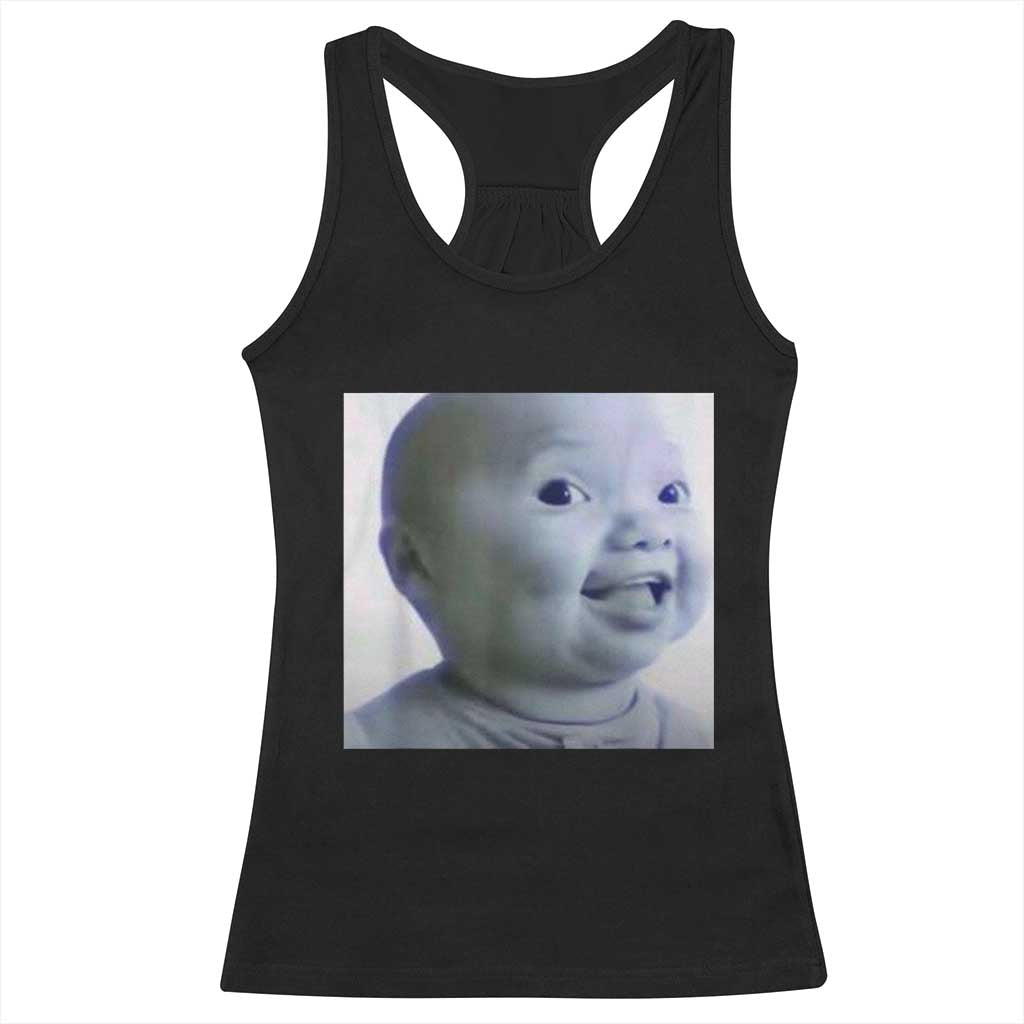 Funny Tuff Baby Side Eye Meme Racerback Tank Top Viral AI Niche Baby Face Reaction TS02 Black Print Your Wear