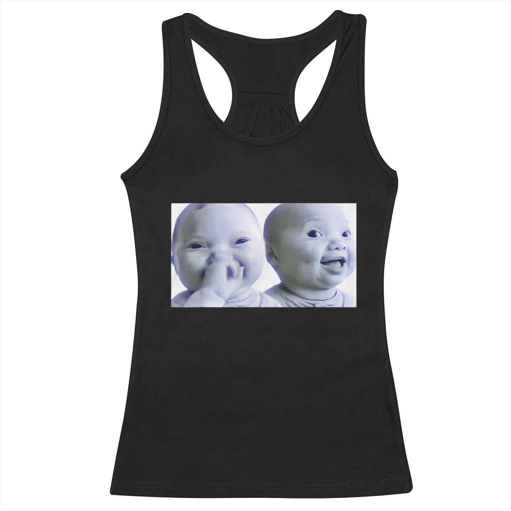Funny Double Trouble Tuff Baby Meme Racerback Tank Top Viral AI Niche Baby Holding Laugh Duo Reaction TS02 Black Print Your Wear