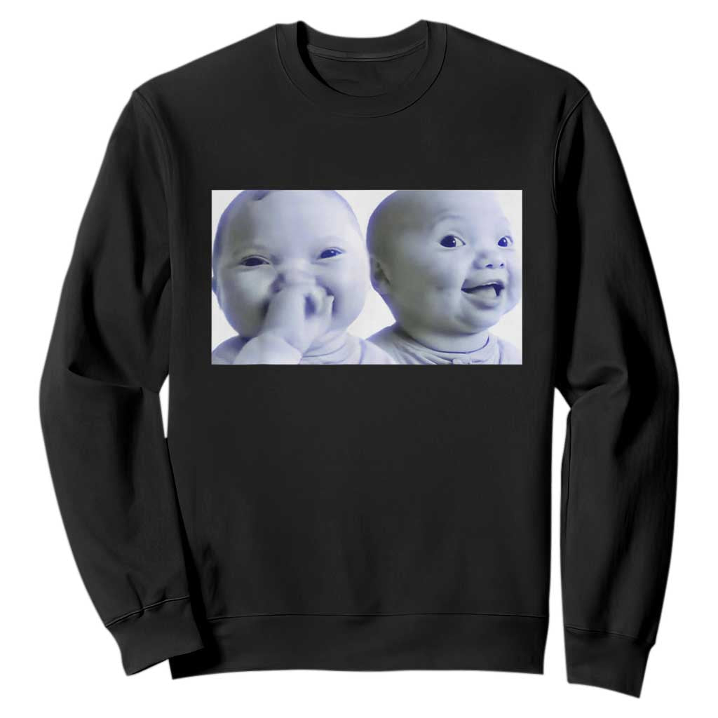 Funny Double Trouble Tuff Baby Meme Sweatshirt Viral AI Niche Baby Holding Laugh Duo Reaction TS02 Black Print Your Wear
