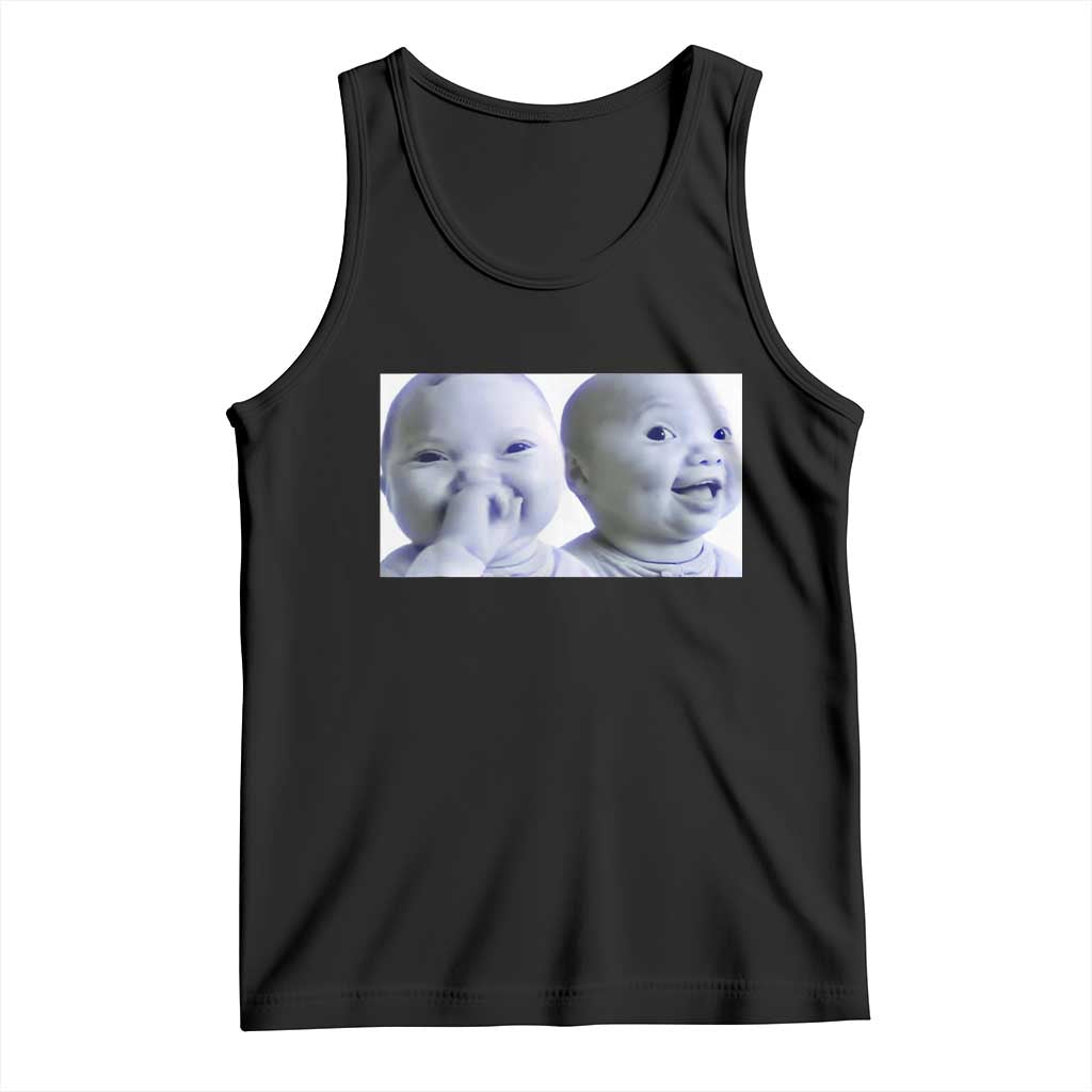Funny Double Trouble Tuff Baby Meme Tank Top Viral AI Niche Baby Holding Laugh Duo Reaction TS02 Black Print Your Wear