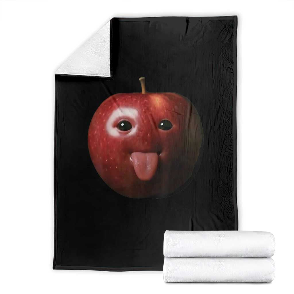 Cute Freaky Apple with Tongue Out Throw Blanket Funny Goofy AI Fruit Meme TS02 Black Print Your Wear