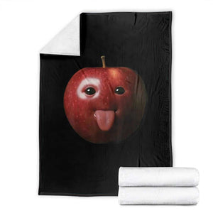 Cute Freaky Apple with Tongue Out Throw Blanket Funny Goofy AI Fruit Meme TS02 Black Print Your Wear