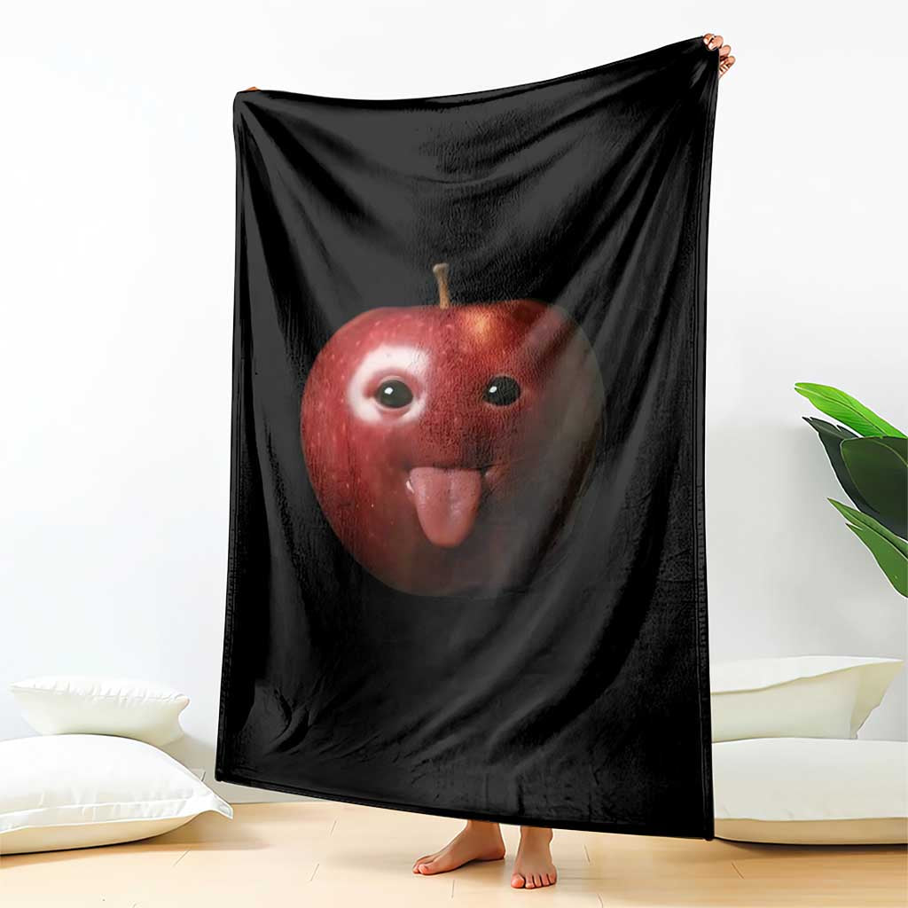 Cute Freaky Apple with Tongue Out Throw Blanket Funny Goofy AI Fruit Meme TS02 Print Your Wear