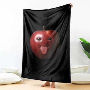 Cute Freaky Apple with Tongue Out Throw Blanket Funny Goofy AI Fruit Meme TS02 Print Your Wear