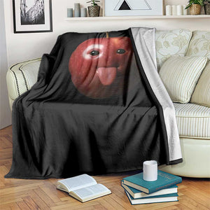 Cute Freaky Apple with Tongue Out Throw Blanket Funny Goofy AI Fruit Meme TS02 Print Your Wear