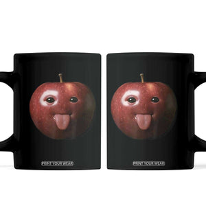 Cute Freaky Apple with Tongue Out Coffee Mug Funny Goofy AI Fruit Meme TS02 Black Print Your Wear