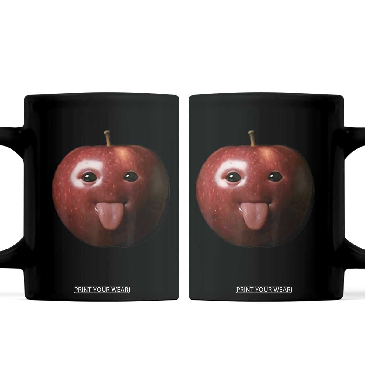 Cute Freaky Apple with Tongue Out Coffee Mug Funny Goofy AI Fruit Meme TS02 Black Print Your Wear