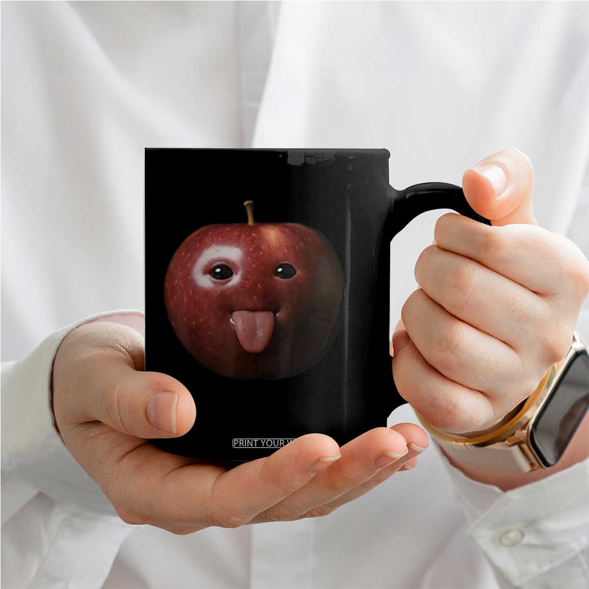 Cute Freaky Apple with Tongue Out Coffee Mug Funny Goofy AI Fruit Meme TS02 Print Your Wear