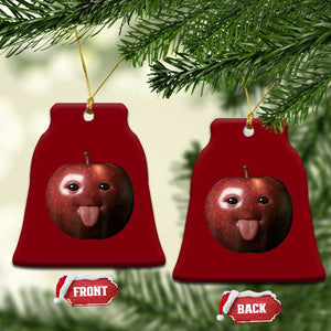 Cute Freaky Apple with Tongue Out Ceramic Ornament Funny Goofy AI Fruit Meme TS02 Print Your Wear