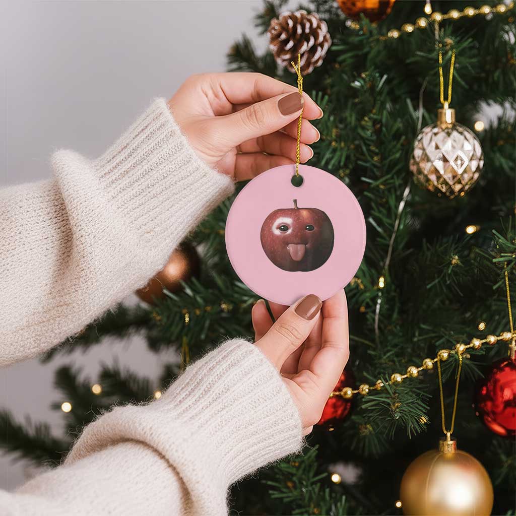 Cute Freaky Apple with Tongue Out Ceramic Ornament Funny Goofy AI Fruit Meme TS02 1pc Light Pink Print Your Wear