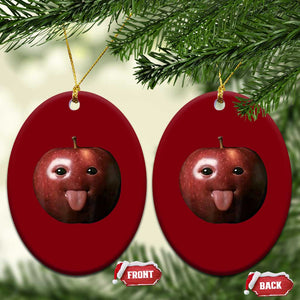 Cute Freaky Apple with Tongue Out Ceramic Ornament Funny Goofy AI Fruit Meme TS02 Print Your Wear