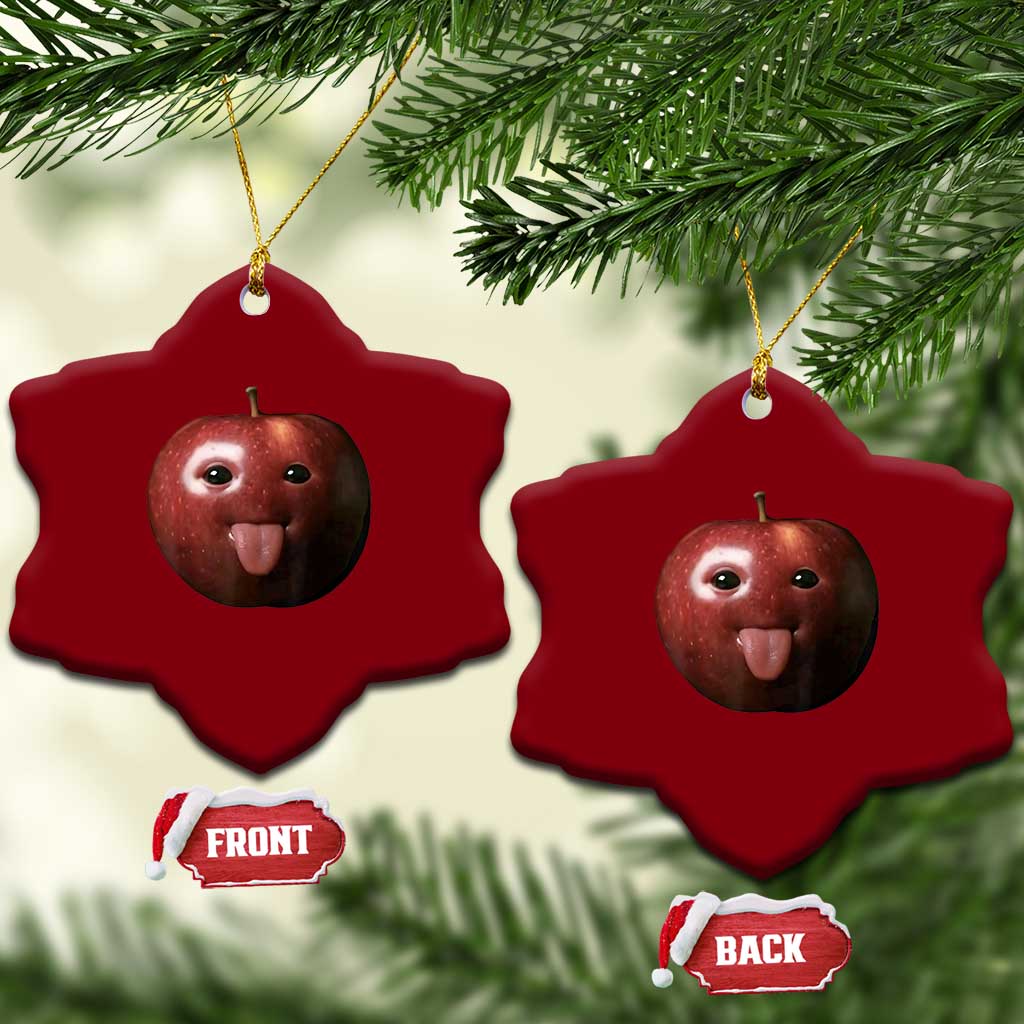 Cute Freaky Apple with Tongue Out Ceramic Ornament Funny Goofy AI Fruit Meme TS02 Print Your Wear