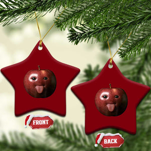 Cute Freaky Apple with Tongue Out Ceramic Ornament Funny Goofy AI Fruit Meme TS02 Print Your Wear