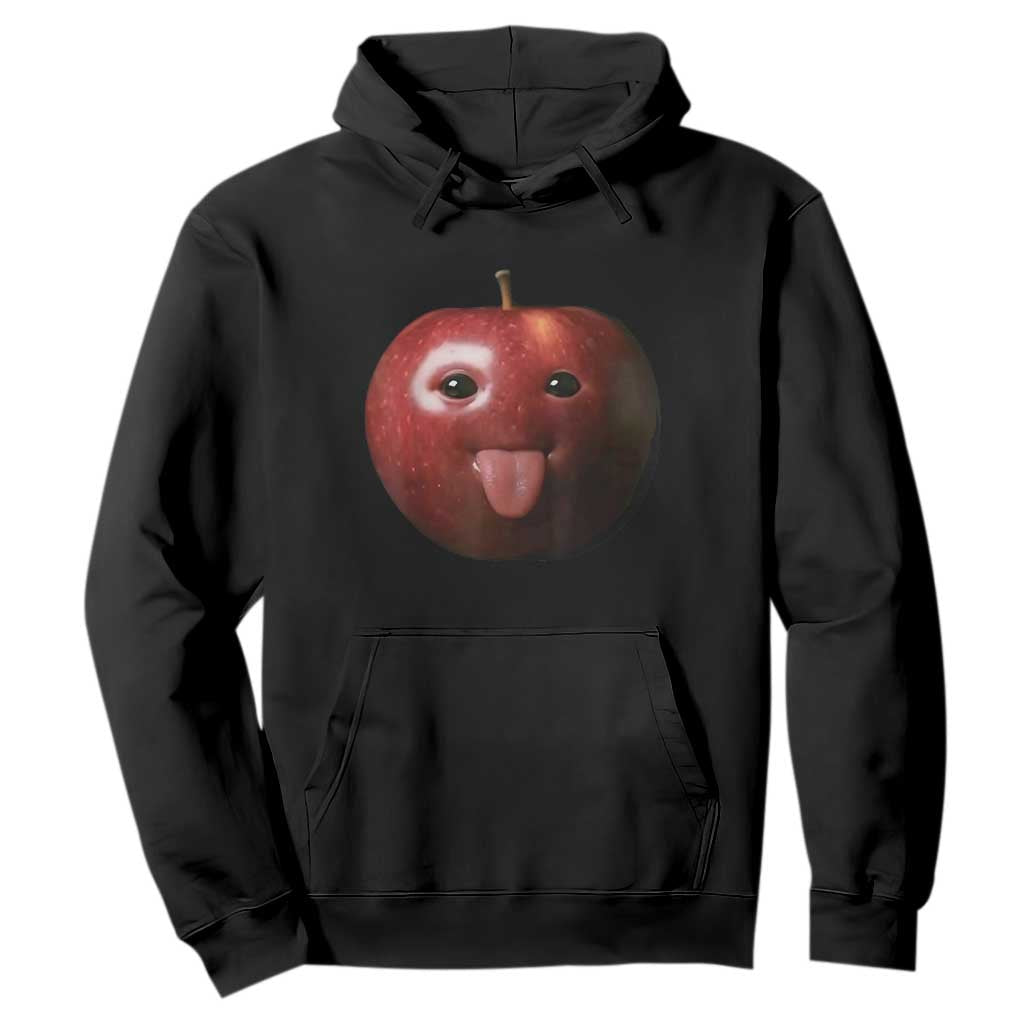 Cute Freaky Apple with Tongue Out Hoodie Funny Goofy AI Fruit Meme TS02 Black Print Your Wear
