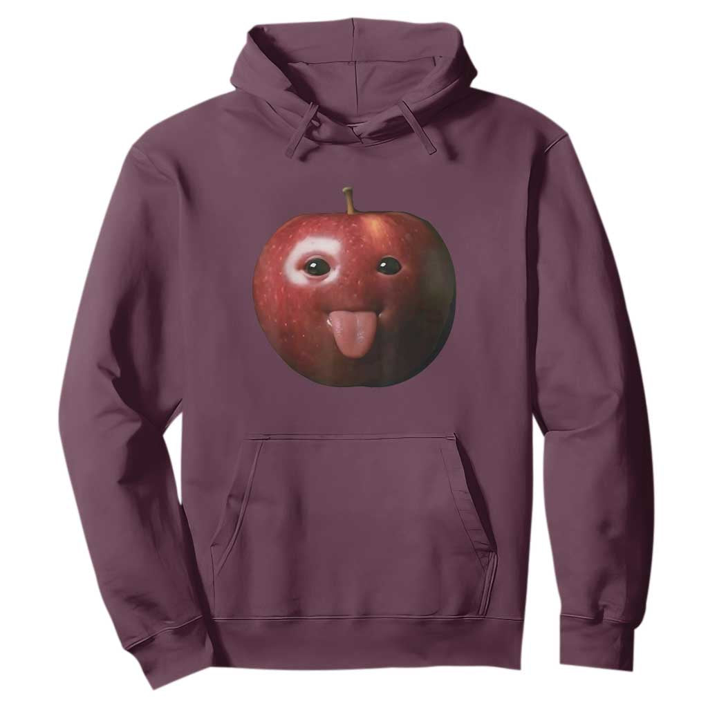 Cute Freaky Apple with Tongue Out Hoodie Funny Goofy AI Fruit Meme TS02 Maroon Print Your Wear