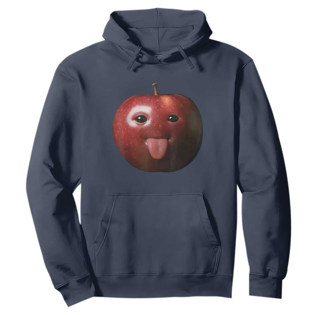 Cute Freaky Apple with Tongue Out Hoodie Funny Goofy AI Fruit Meme TS02 Navy Print Your Wear