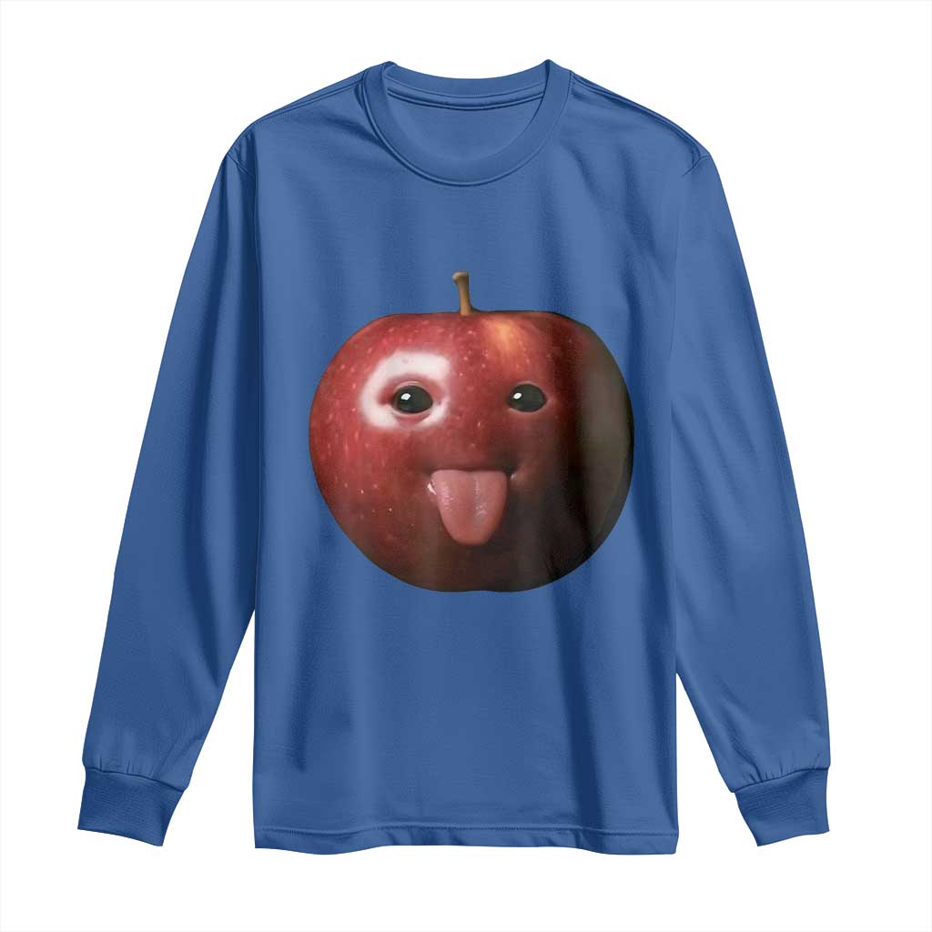 Cute Freaky Apple with Tongue Out Long Sleeve Shirt Funny Goofy AI Fruit Meme TS02 Royal Blue Print Your Wear