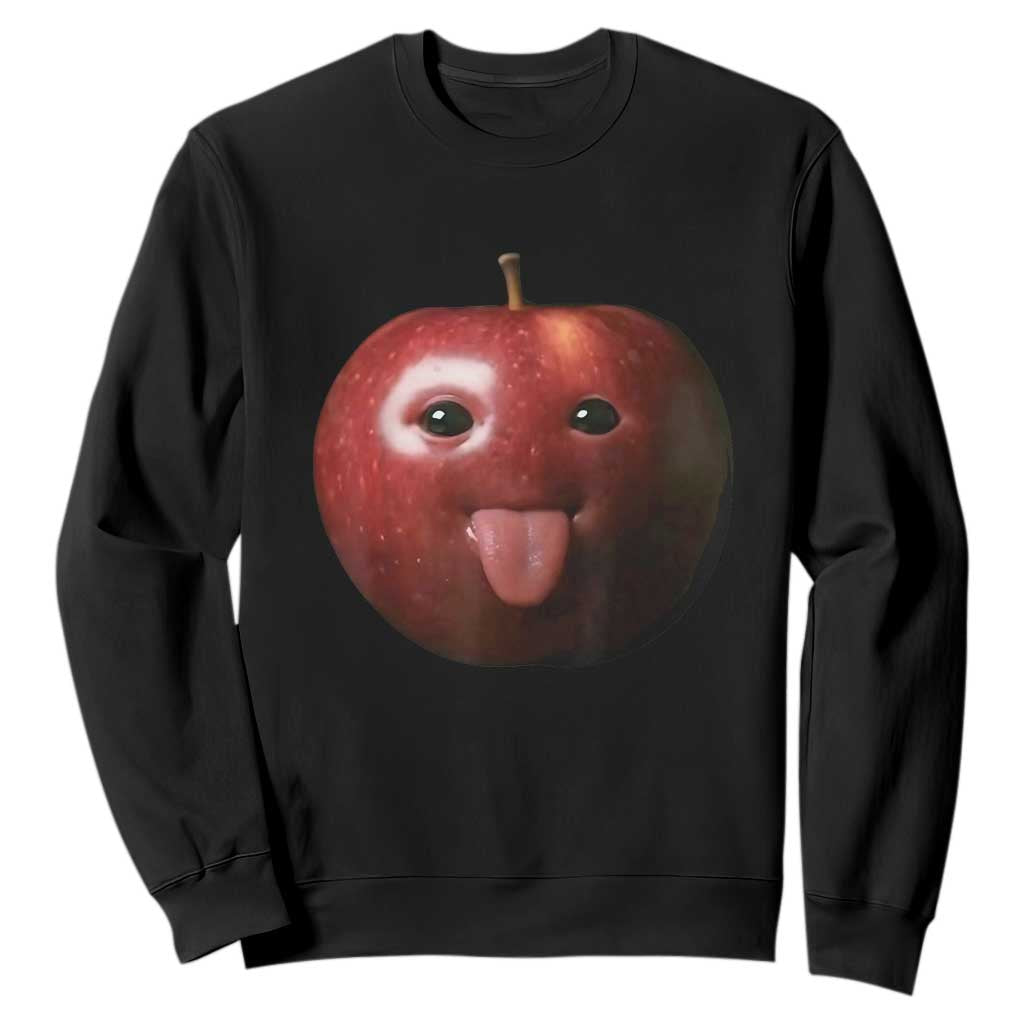 Cute Freaky Apple with Tongue Out Sweatshirt Funny Goofy AI Fruit Meme TS02 Black Print Your Wear