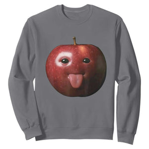 Cute Freaky Apple with Tongue Out Sweatshirt Funny Goofy AI Fruit Meme TS02 Charcoal Print Your Wear