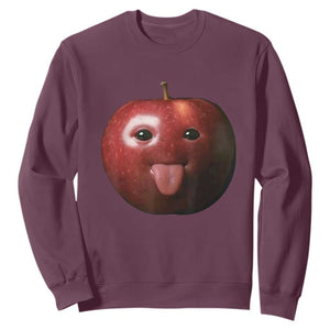 Cute Freaky Apple with Tongue Out Sweatshirt Funny Goofy AI Fruit Meme TS02 Maroon Print Your Wear