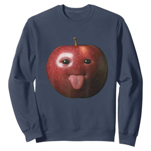 Cute Freaky Apple with Tongue Out Sweatshirt Funny Goofy AI Fruit Meme TS02 Navy Print Your Wear