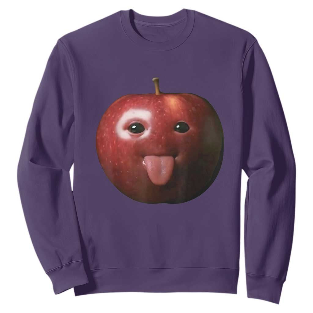 Cute Freaky Apple with Tongue Out Sweatshirt Funny Goofy AI Fruit Meme TS02 Purple Print Your Wear